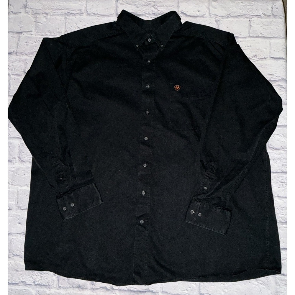 Ariat Men's XXL Black Solid Twill Button Front Long Sleeve Shirt Western Ranch